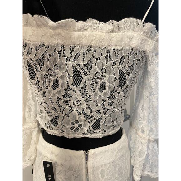 Women's Skirt Set M sentry lace black swirl design 3/4 sleeves off shoulders - Picture 6 of 15